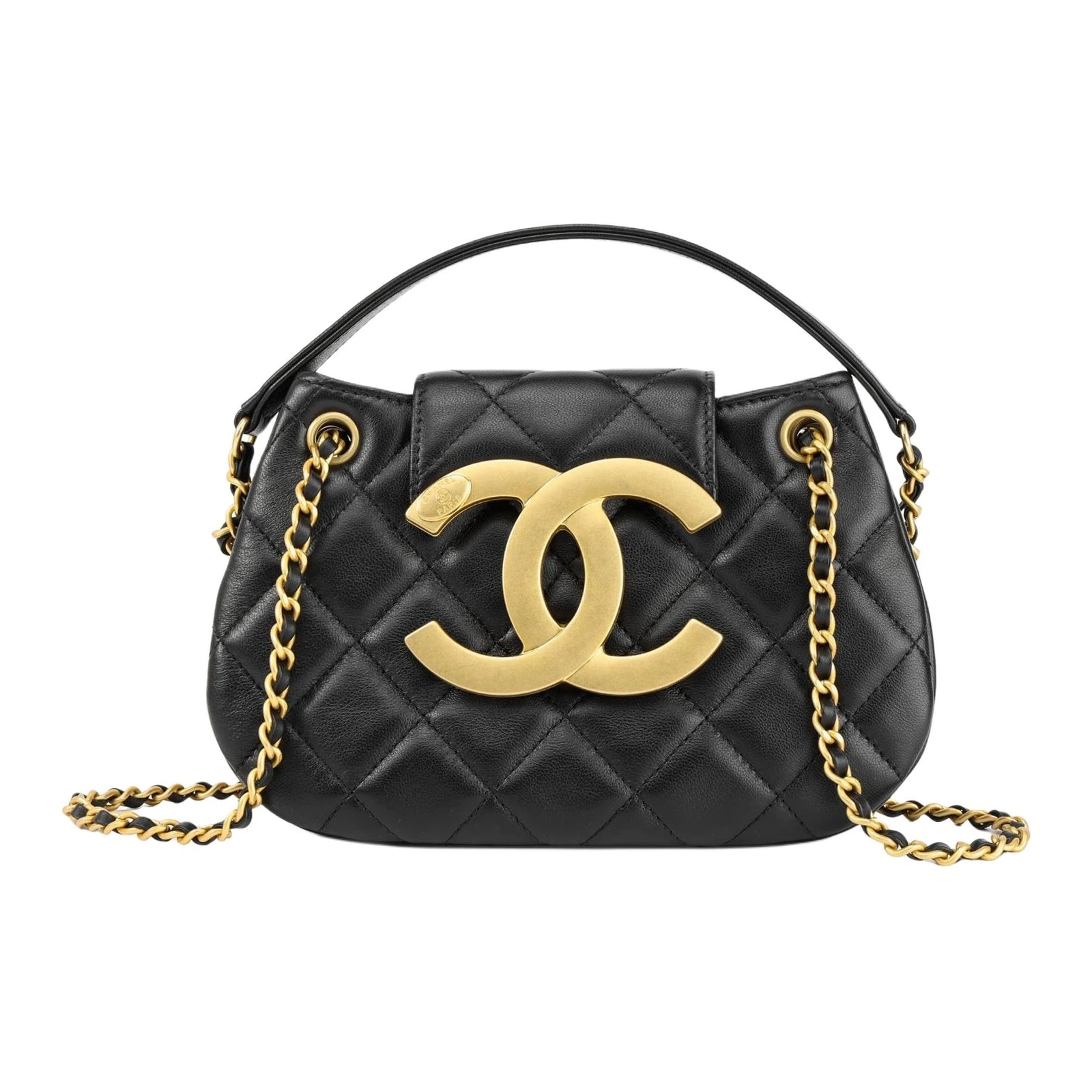 Chanel Чёрная стёганая сумка с акцентной фурнитурой, enlarged view